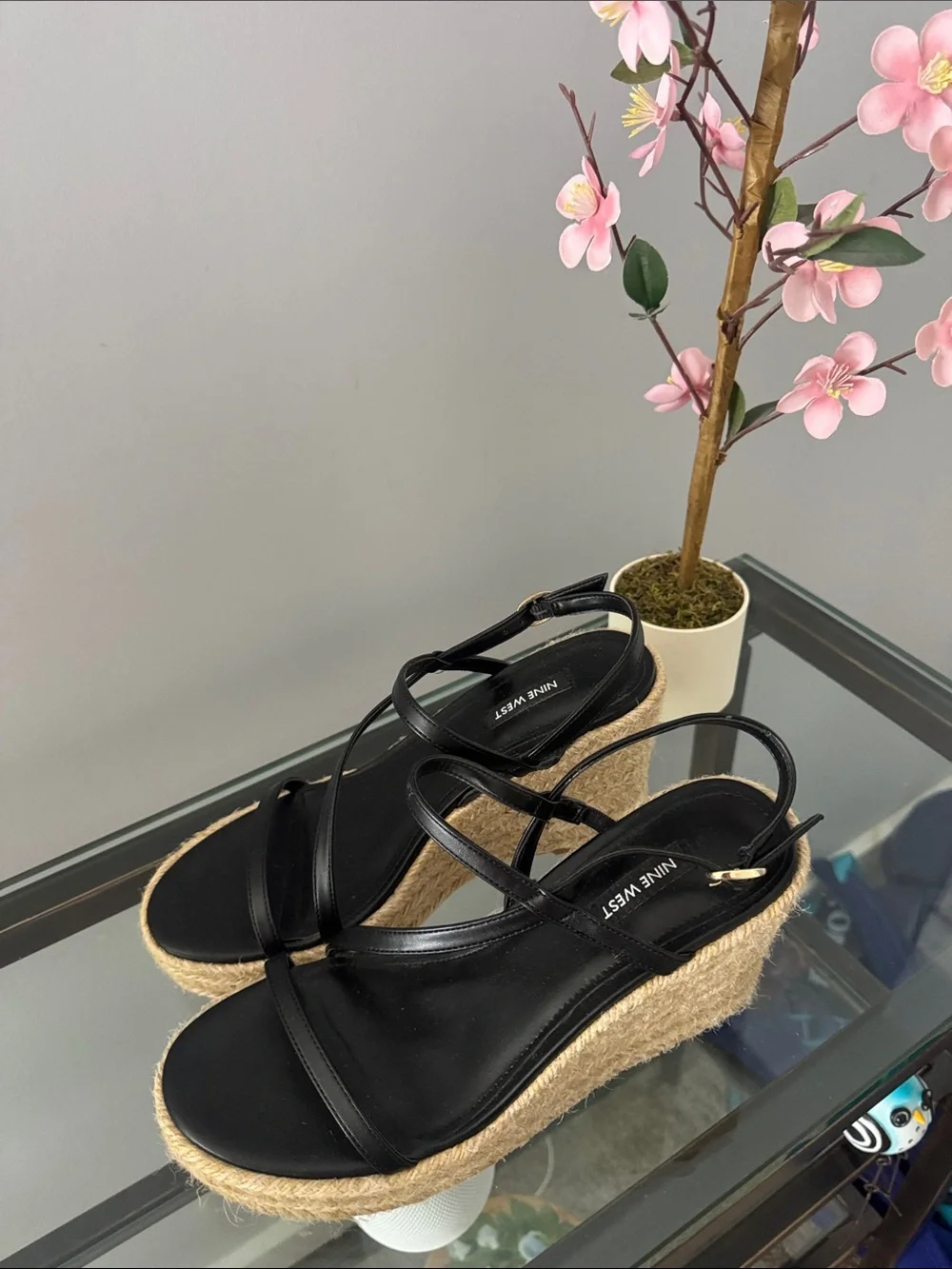 Nine West Black Espadrille Wedge Sandals